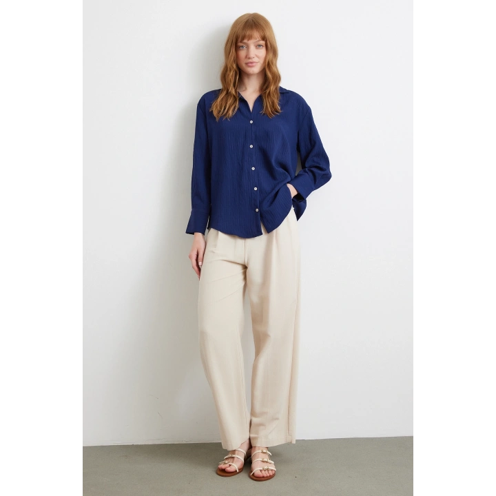 Paralel Çizgili Gömlek Lacivert