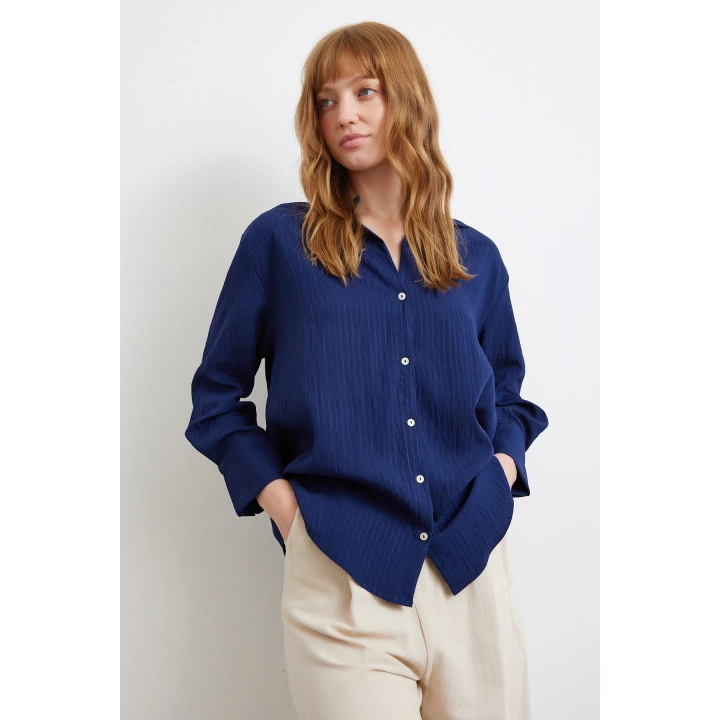 Paralel Çizgili Gömlek Lacivert