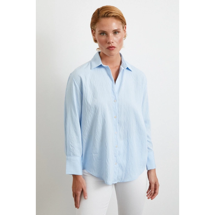 Paralel Çizgili Gömlek Mavi