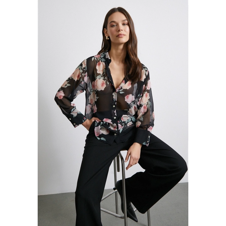 Paris Desenli Gömlek Siyah