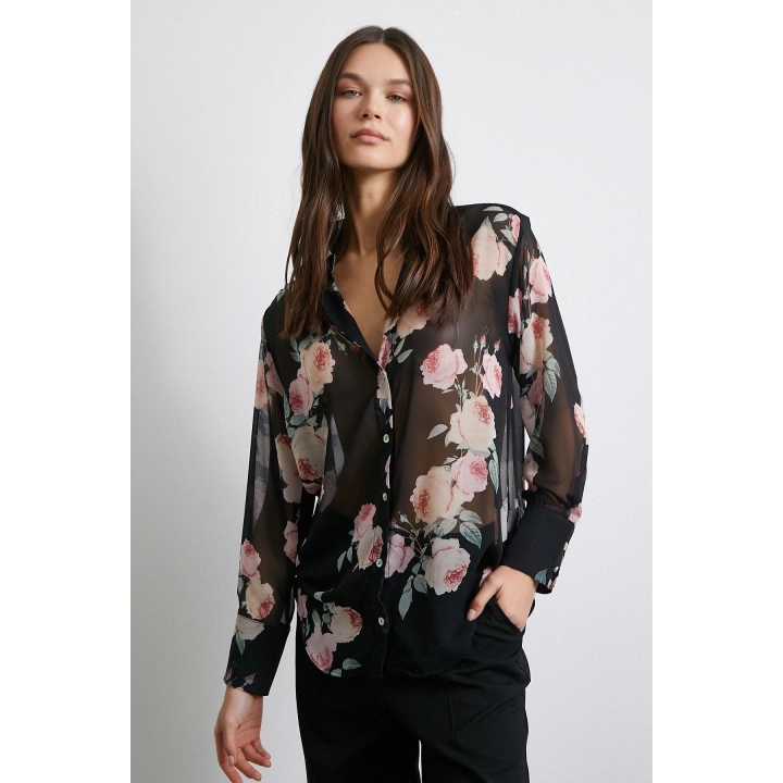 Paris Desenli Gömlek Siyah