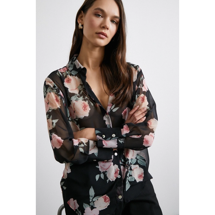 Paris Desenli Gömlek Siyah