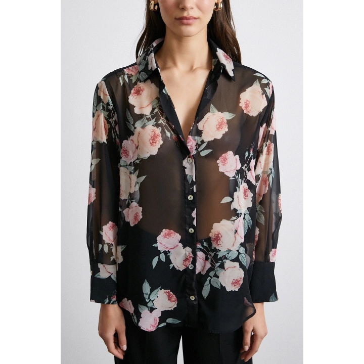 Paris Desenli Gömlek Siyah