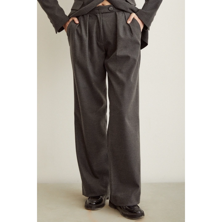 Pileli Kumaş Panolon Gri