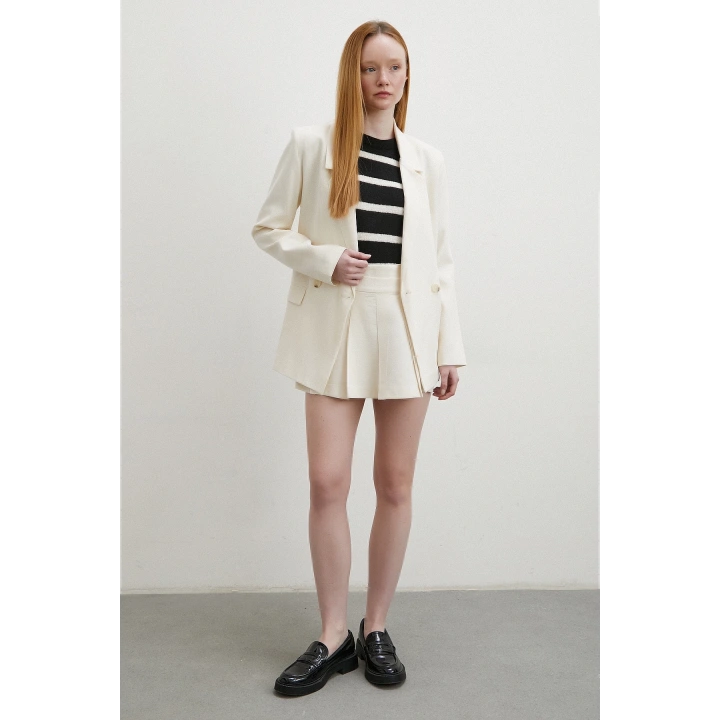 Pileli Şort Etek Ekru