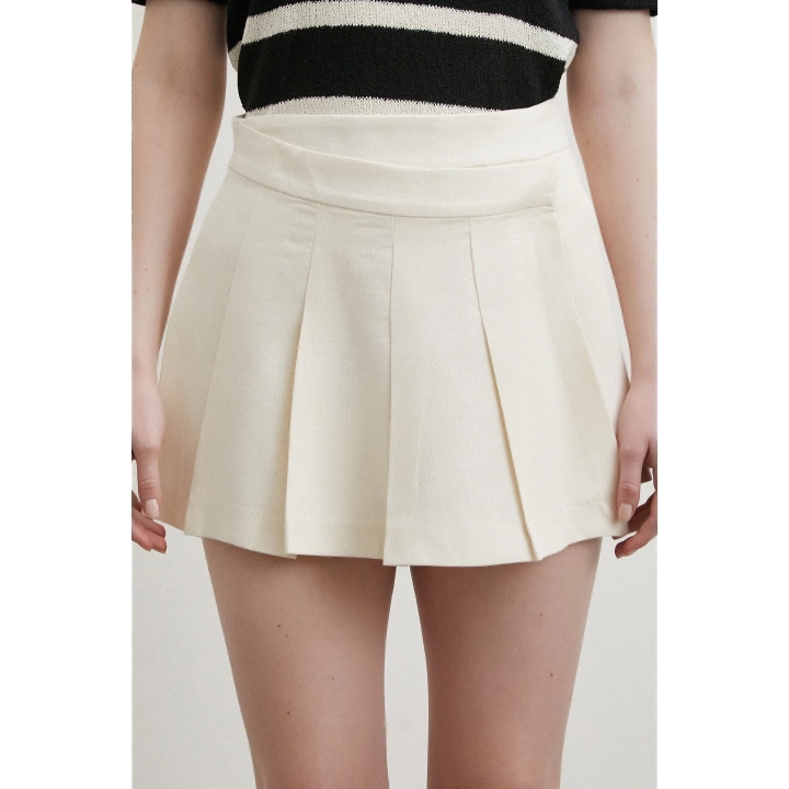 Pileli Şort Etek Ekru