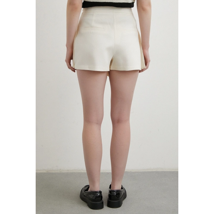 Pileli Şort Etek Ekru