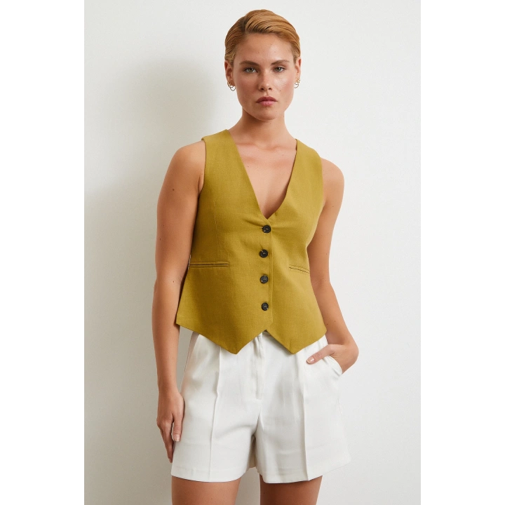 Piliseli Cepli Şort Ekru