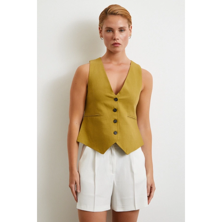 Piliseli Cepli Şort Ekru