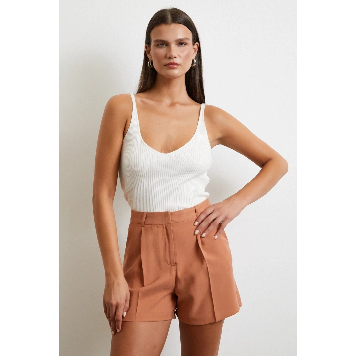 Piliseli Cepli Şort Kiremit