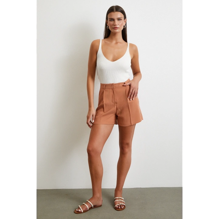 Piliseli Cepli Şort Kiremit
