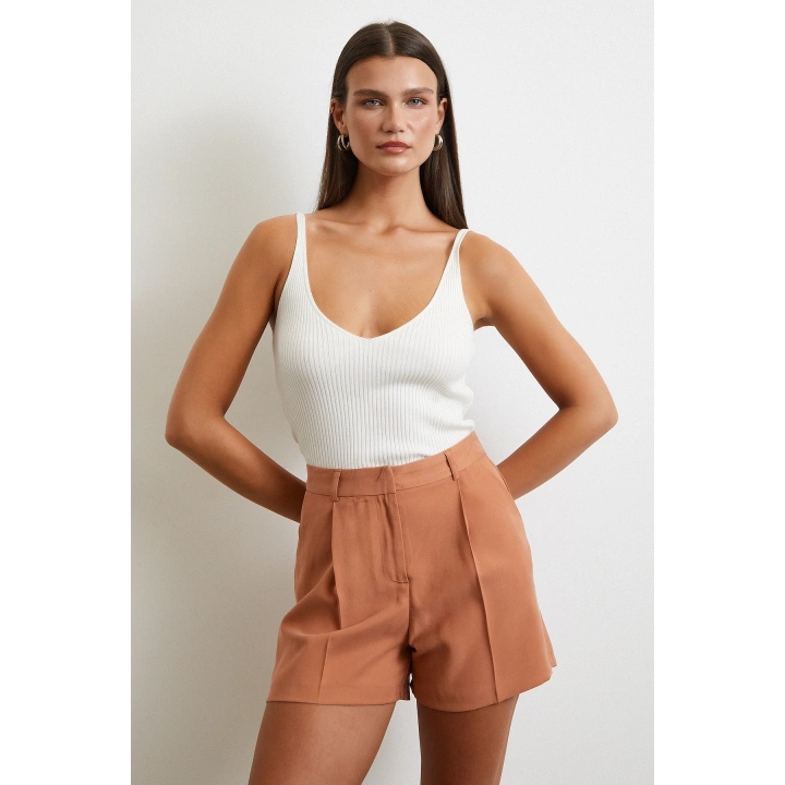 Piliseli Cepli Şort Kiremit