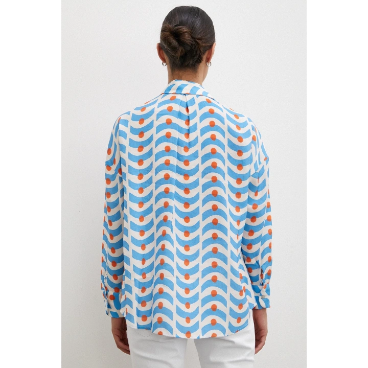 Puanlı Desenli Gömlek Mavi