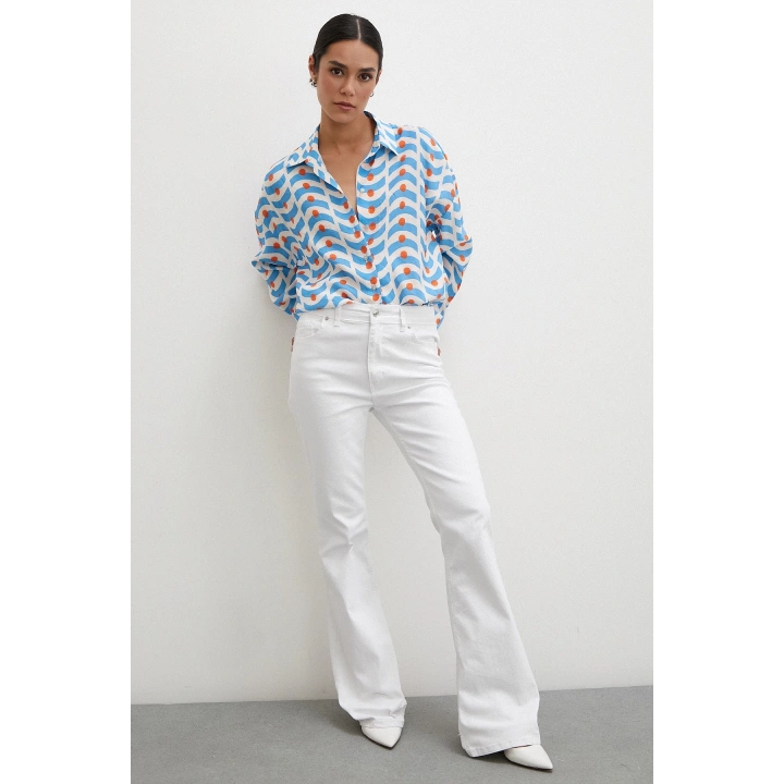 Puanlı Desenli Gömlek Mavi