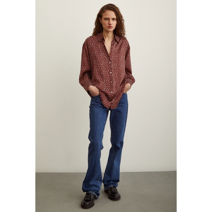 Puantiye Desenli Saten Gömlek Kiremit