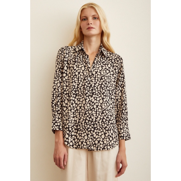 Puantiye Desenli Saten Gömlek Siyah