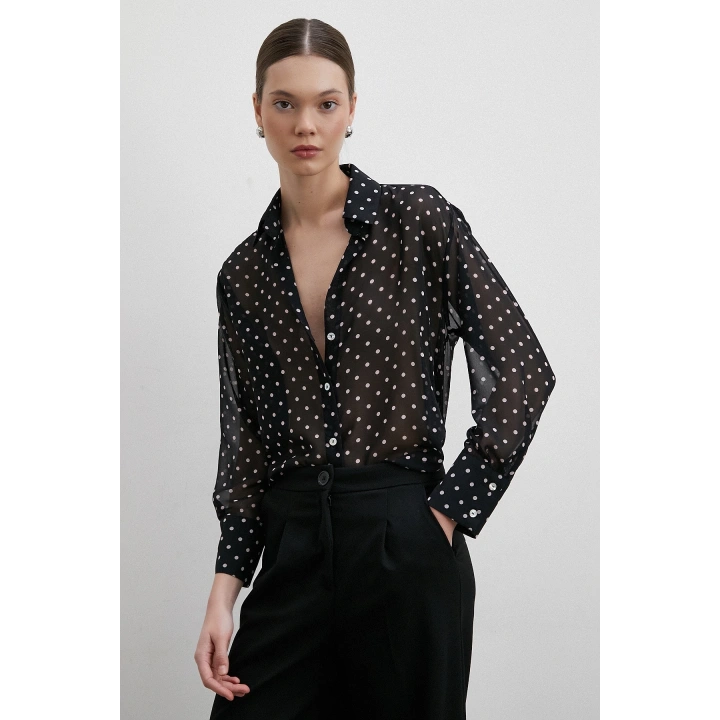 Puantiyeli Gömlek Siyah