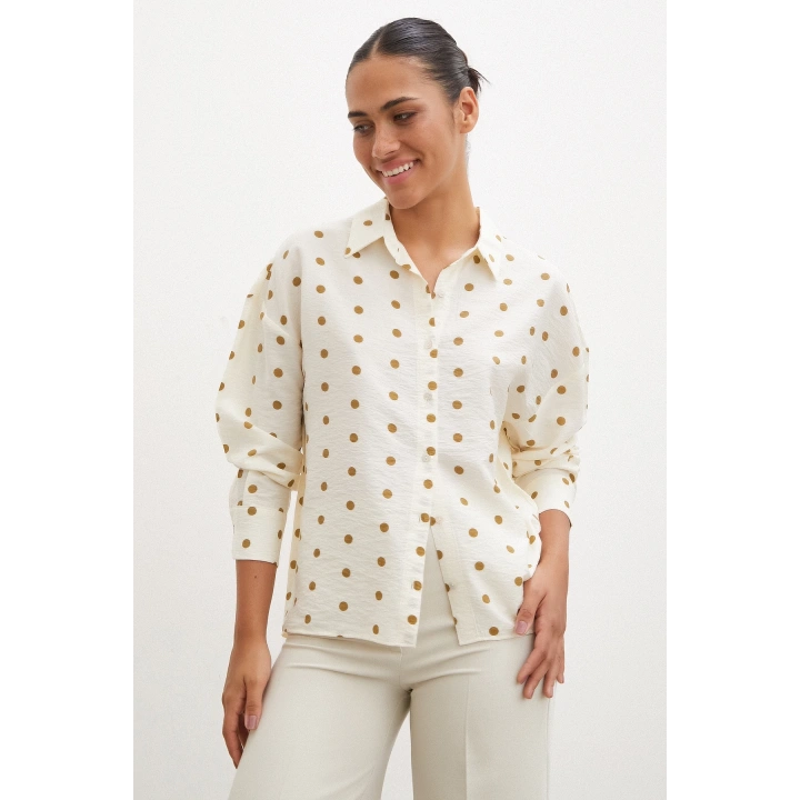 Puantiyeli Oversize Gömlek Kahve