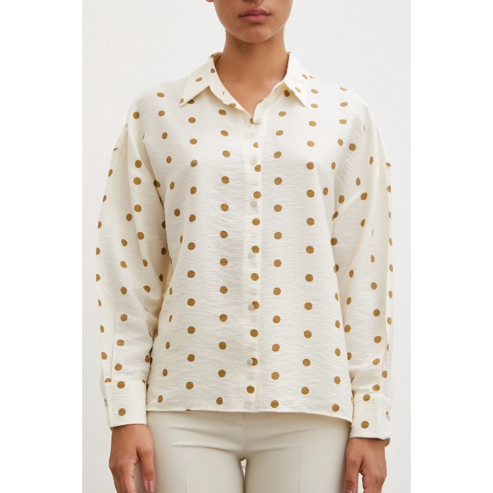 Puantiyeli Oversize Gömlek Kahve