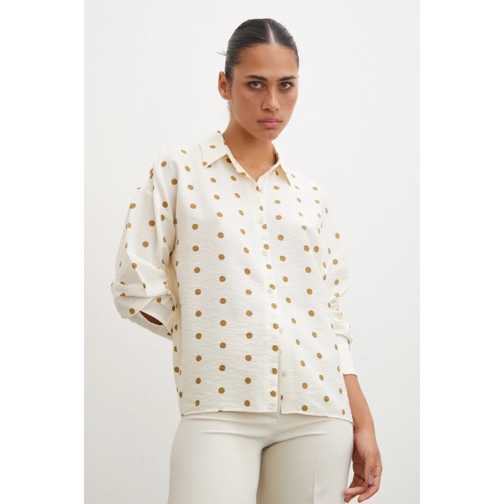 Puantiyeli Oversize Gömlek Kahve