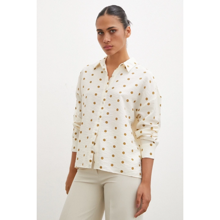 Puantiyeli Oversize Gömlek Kahve