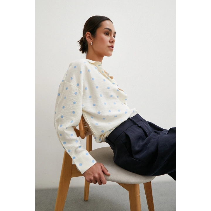 Puantiyeli Oversize Gömlek Mavi