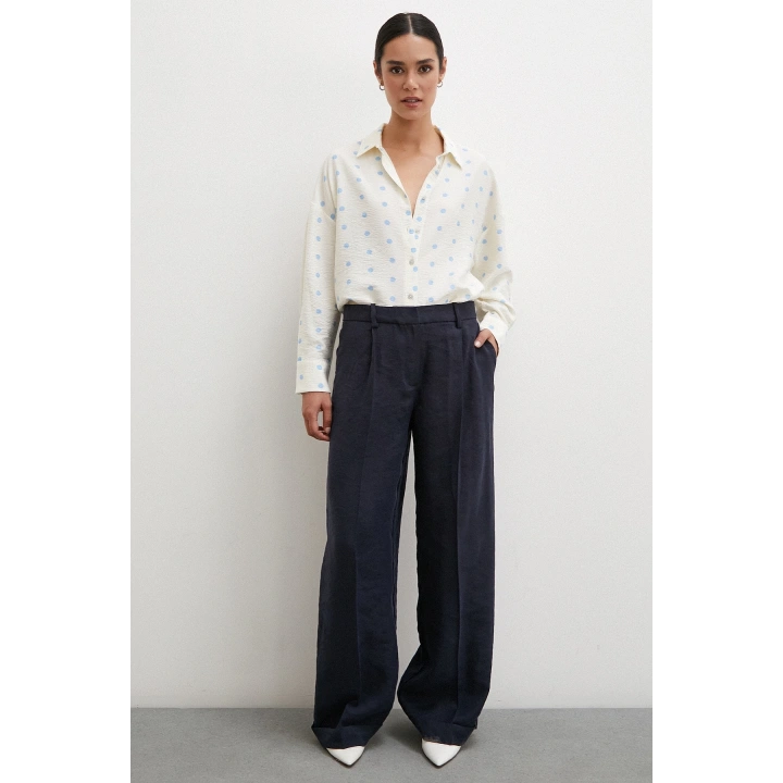 Puantiyeli Oversize Gömlek Mavi