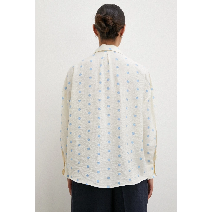 Puantiyeli Oversize Gömlek Mavi