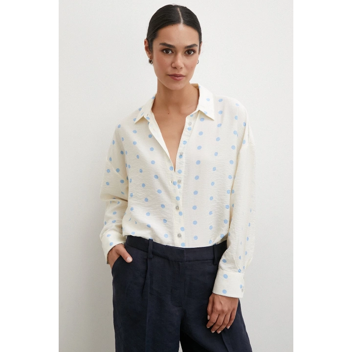 Puantiyeli Oversize Gömlek Mavi