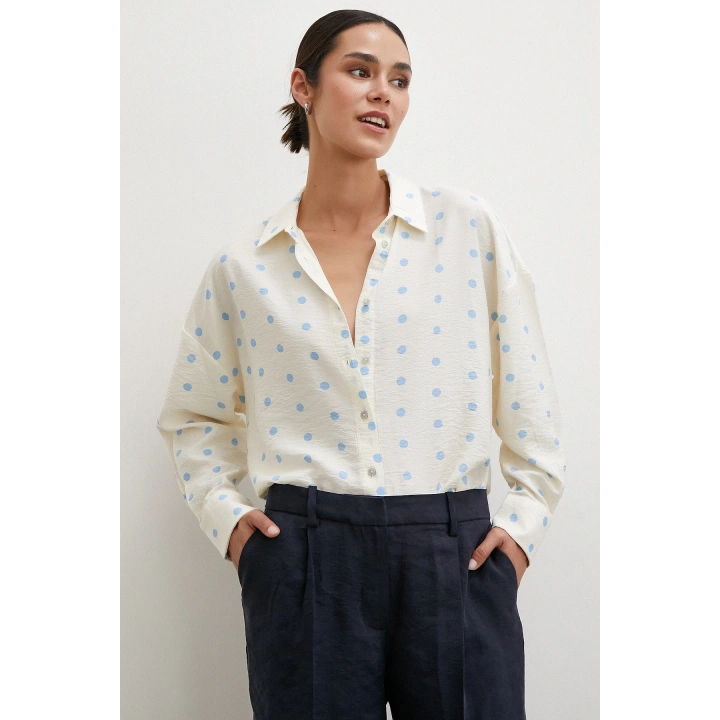 Puantiyeli Oversize Gömlek Mavi