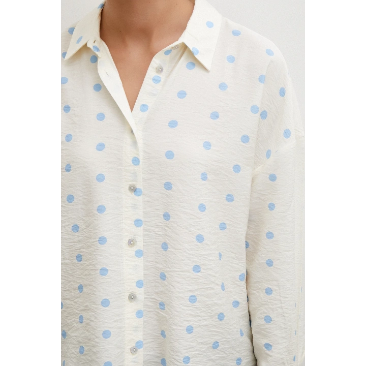 Puantiyeli Oversize Gömlek Mavi