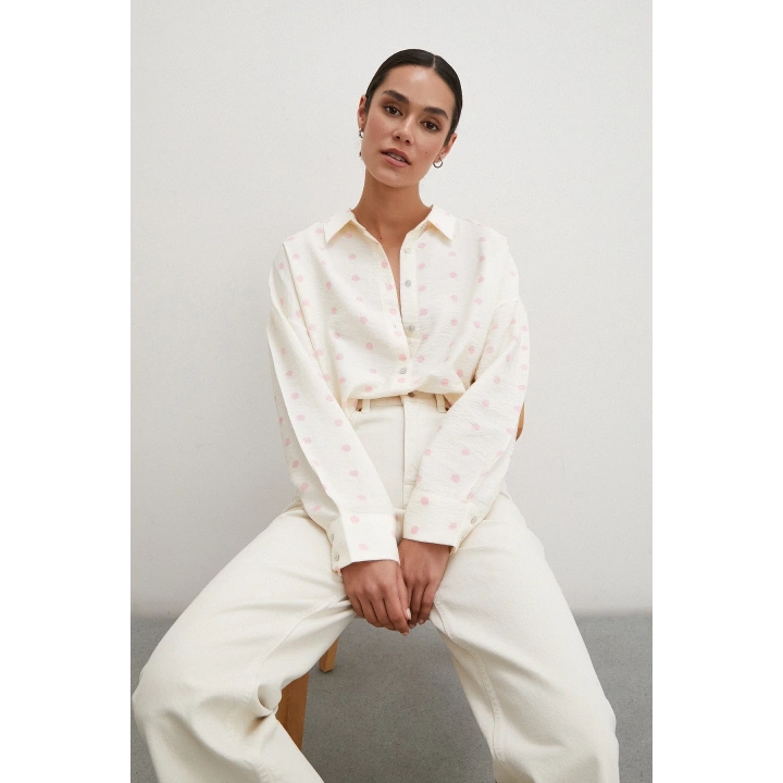 Puantiyeli Oversize Gömlek Pembe