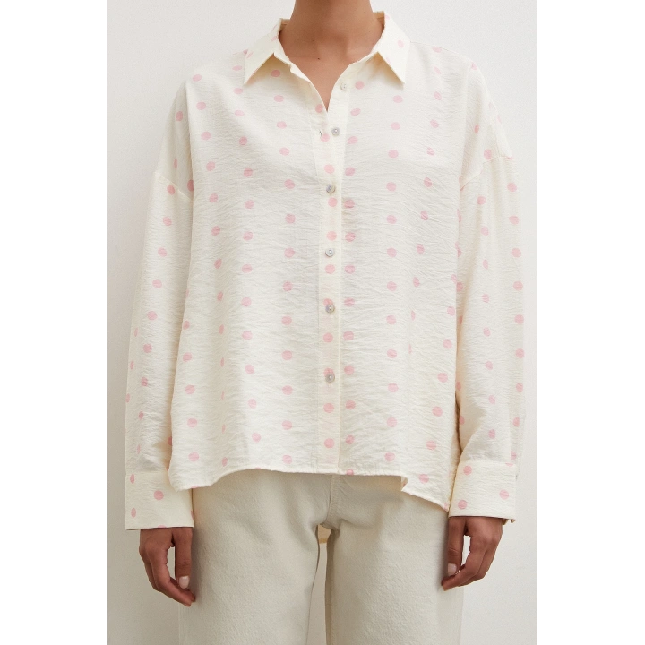 Puantiyeli Oversize Gömlek Pembe