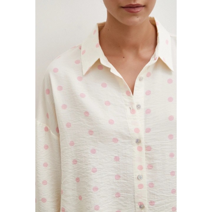 Puantiyeli Oversize Gömlek Pembe