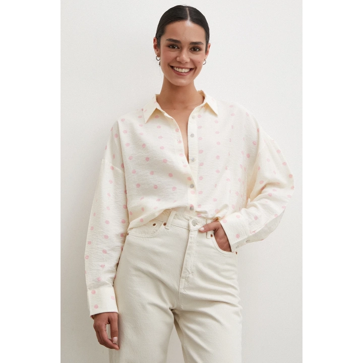 Puantiyeli Oversize Gömlek Pembe