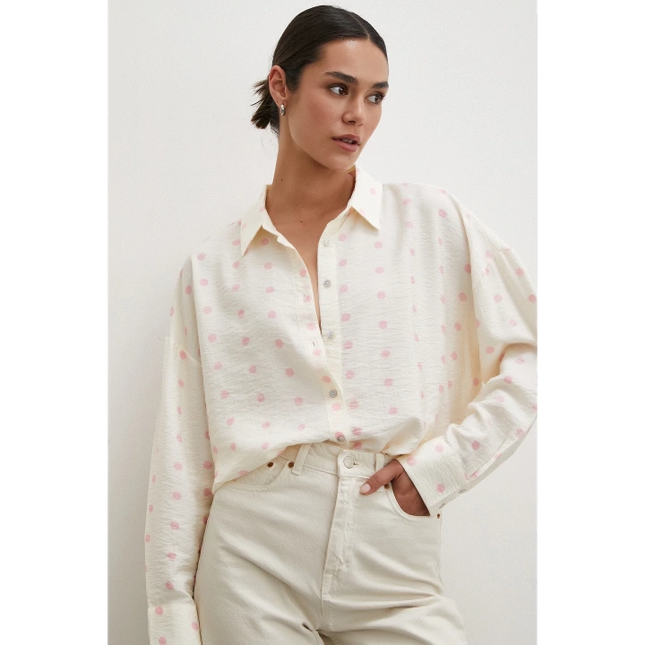 Puantiyeli Oversize Gömlek Pembe