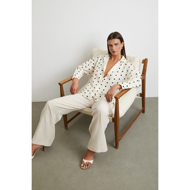 Puantiyeli Oversize Gömlek Siyah