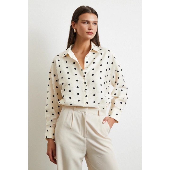 Puantiyeli Oversize Gömlek Siyah