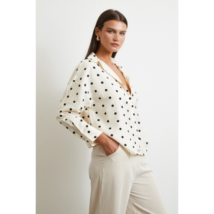 Puantiyeli Oversize Gömlek Siyah