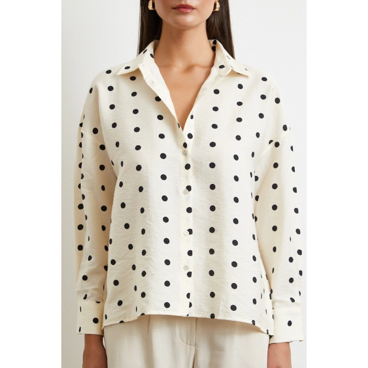 Puantiyeli Oversize Gömlek Siyah