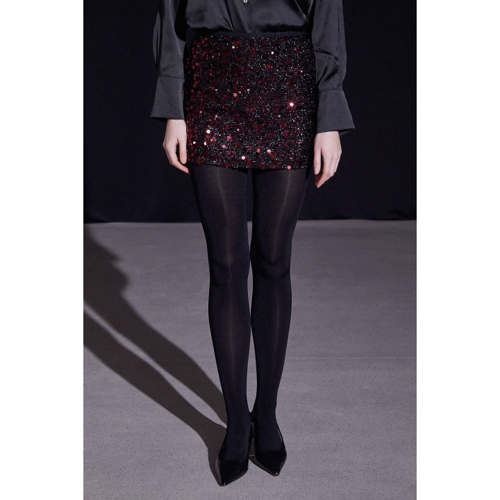 Pul Detaylı Mini Etek Bordo