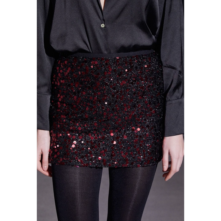 Pul Detaylı Mini Etek Bordo