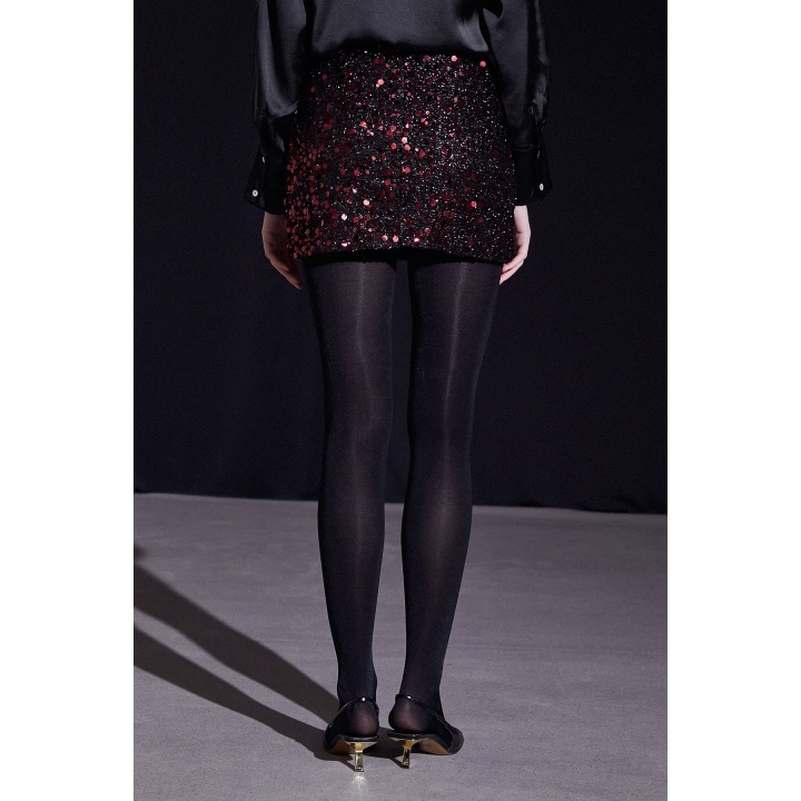 Pul Detaylı Mini Etek Bordo