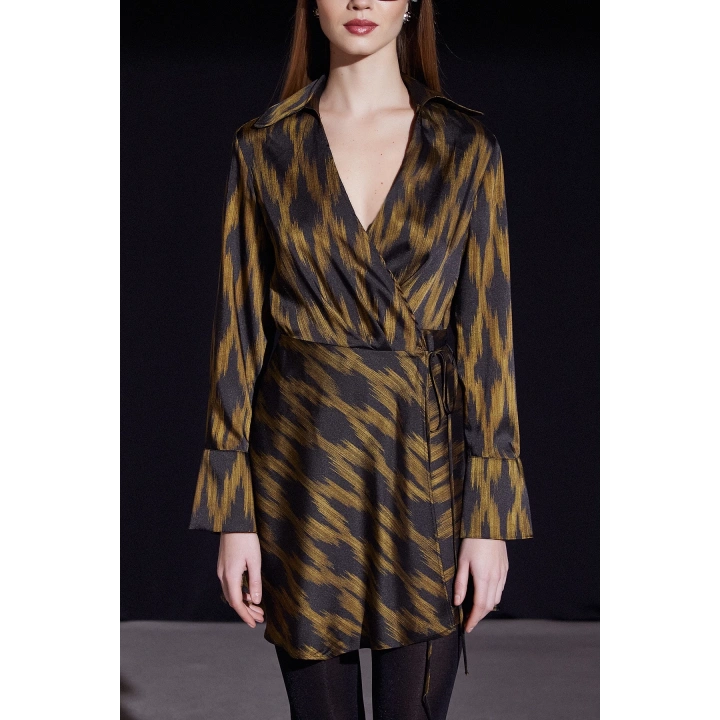 Rambi Bağlamalı Kruvaze Elbise Siyah