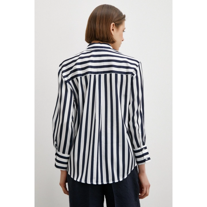 Robalı Çizgili Gömlek Lacivert