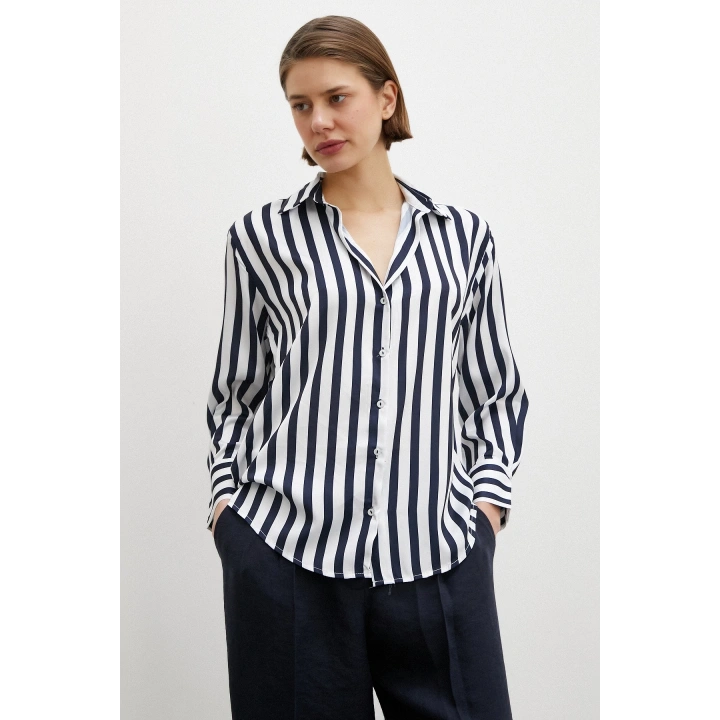 Robalı Çizgili Gömlek Lacivert