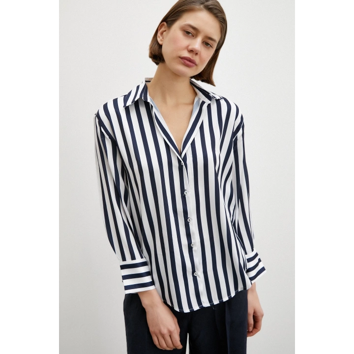 Robalı Çizgili Gömlek Lacivert