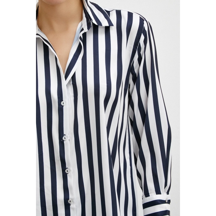 Robalı Çizgili Gömlek Lacivert