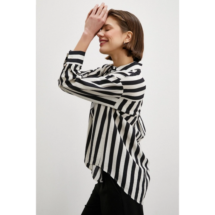 Robalı Çizgili Gömlek Siyah