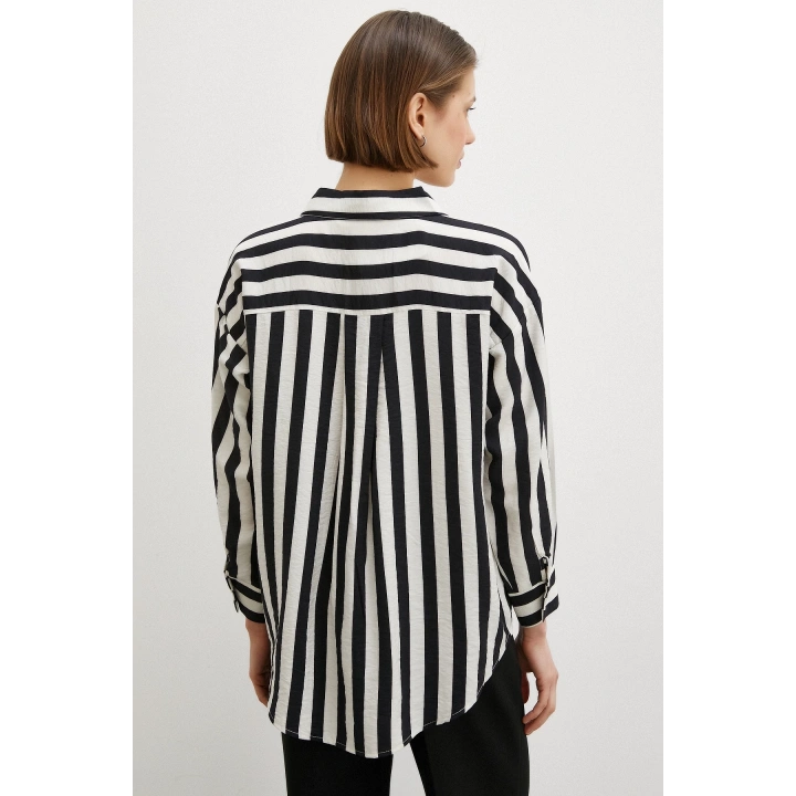 Robalı Çizgili Gömlek Siyah